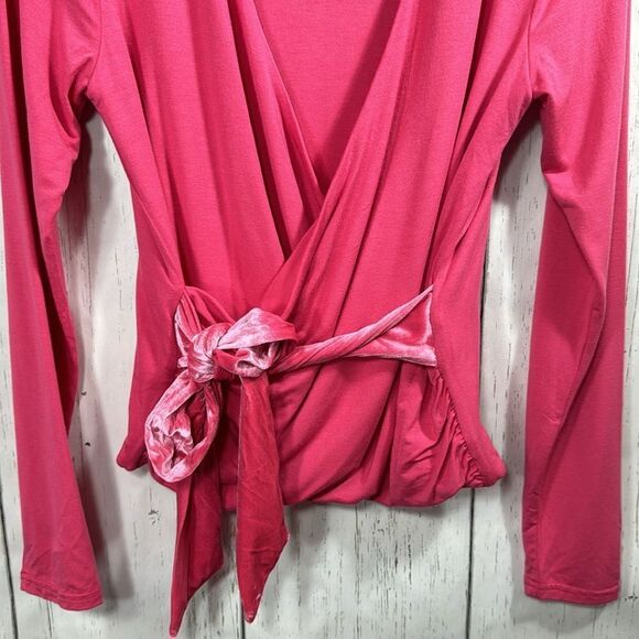 J.Crew Pink Long Sleeve Faux Wrap Top with Velvet Tie NWT Size M - Picture 8 of 14